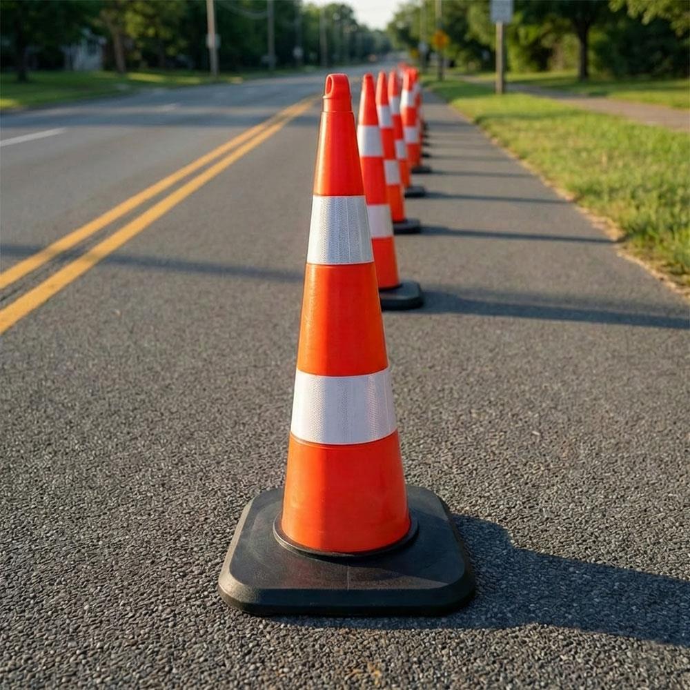 10'lu TPE Trafik Konisi Seti 90 cm Ağırlıklı Çift Reflektifli Trafik DubasıTrafik Konisi PPC 50-60-75 cm