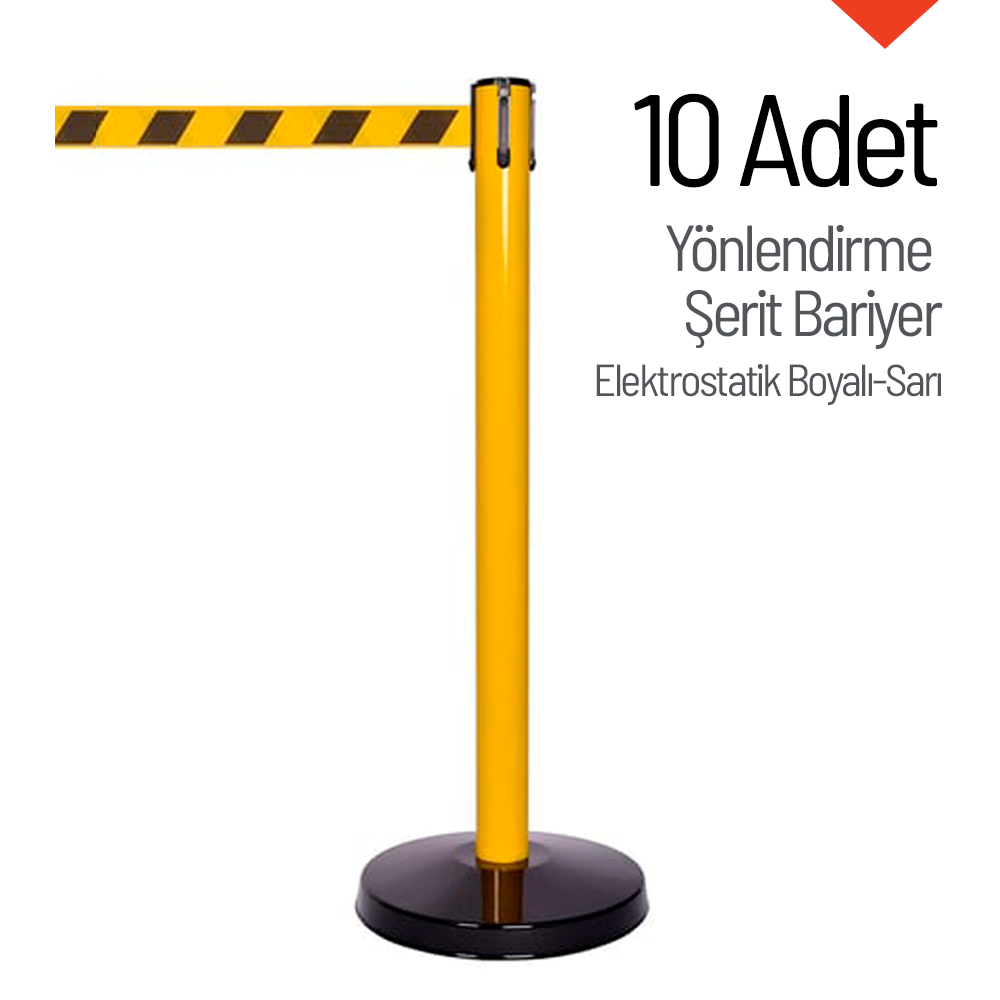10'lu Yönlendirme Şerit Bariyer Seti Boyalı Sarı (Çift Renkli Şerit)Şerit Bariyer