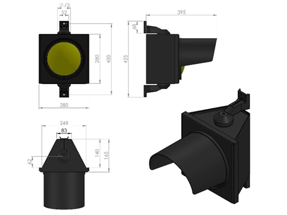 200 mm Power Ledli Tekli Sinyal Verici Siyah Standart