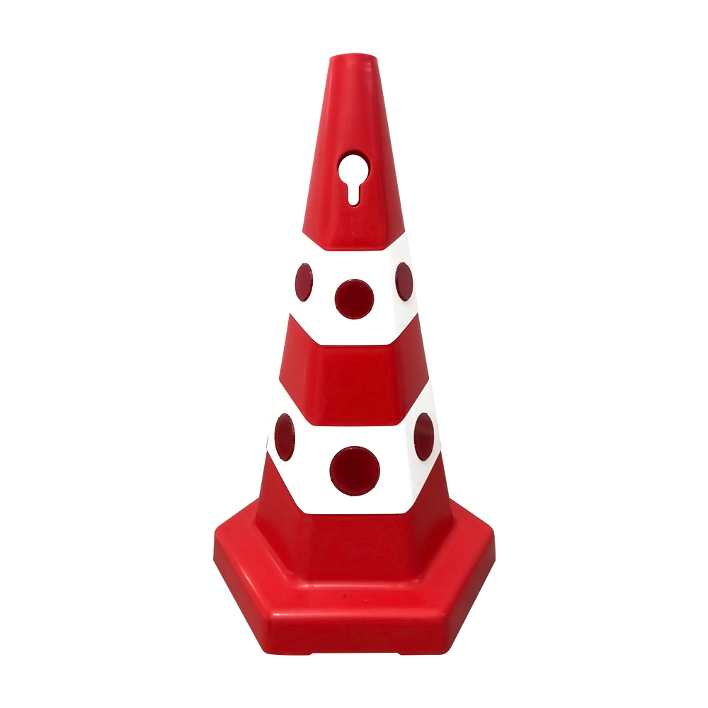 50'li Kedi Gözlü Kırmızı Altıgen Trafik Konisi Seti 65 cm Trafik DubasıTrafik Konisi PPC 50-60-75 cm