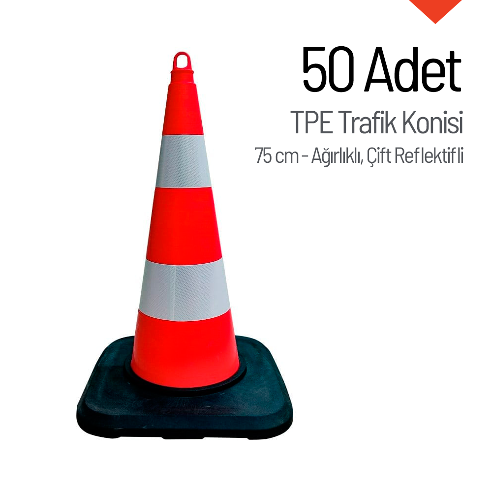 50'li TPE Trafik Konisi Seti 75 cm Ağırlıklı Çift Reflektifli Trafik DubasıTrafik Konisi PPC 50-60-75 cm