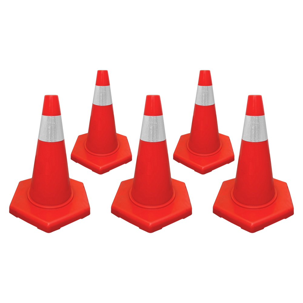 5'li PVC Trafik Konisi Seti 50 cm Tek Reflektifli Trafik DubasıTrafik Konisi PVC 50 cm