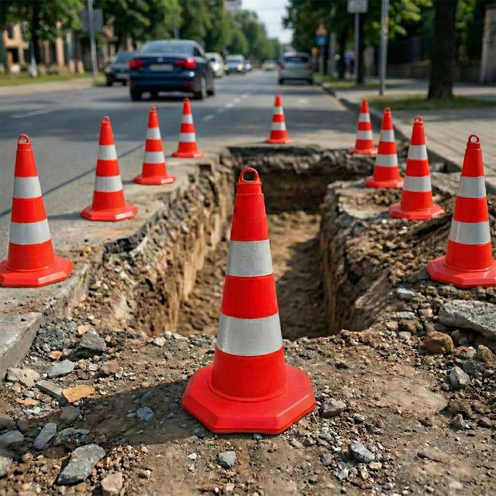 5'li TPE Trafik Konisi Seti 52 cm Çift Reflektifli - Ağırlıksız Trafik DubasıTrafik Konisi PVC 50 cm