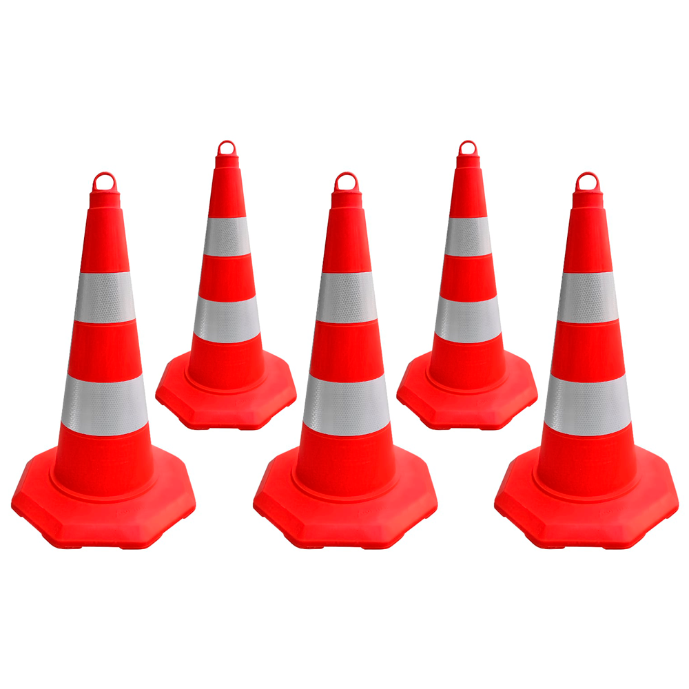 5'li TPE Trafik Konisi Seti 52 cm Çift Reflektifli Trafik DubasıTrafik Konisi PVC 50 cm