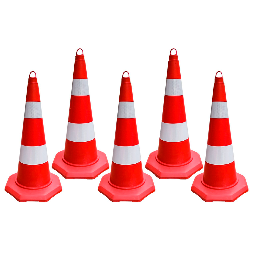 5'li TPE Trafik Konisi Seti 70 cm Çift Reflektifli Trafik DubasıTrafik Konisi PPC 50-60-75 cm