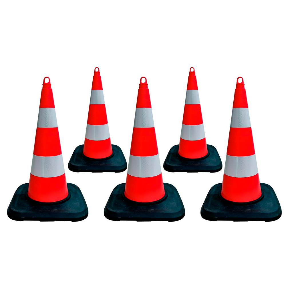5'li TPE Trafik Konisi Seti 75 cm Ağırlıklı Çift Reflektifli Trafik DubasıTrafik Konisi PPC 50-60-75 cm