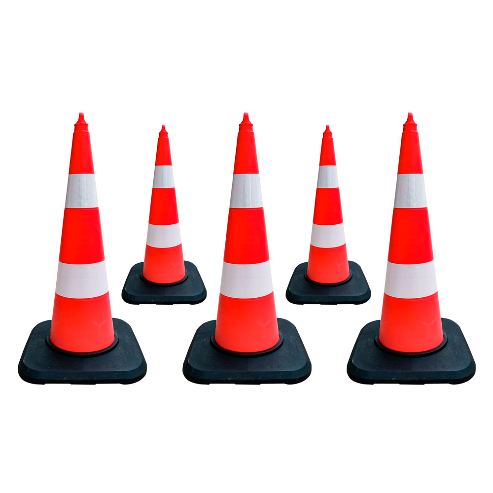 5'li TPE Trafik Konisi Seti 90 cm Ağırlıklı Çift Reflektifli Trafik DubasıTrafik Konisi PPC 50-60-75 cm