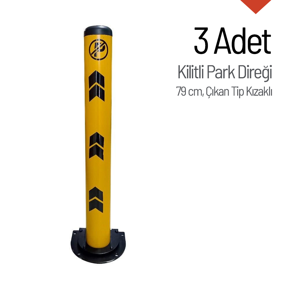 Ağır Hizmet Kilitli Park Direği 79 cm, Çıkan Tip Kızaklı Otopark Bariyeri 3 AdetKilitli Park Direkleri