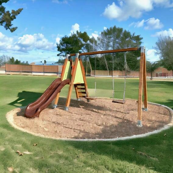 Ahşap Çocuk Parkı SG0938, Tek Kaydıraklı ve İkili Salıncaklı ModelUrban Furniture
