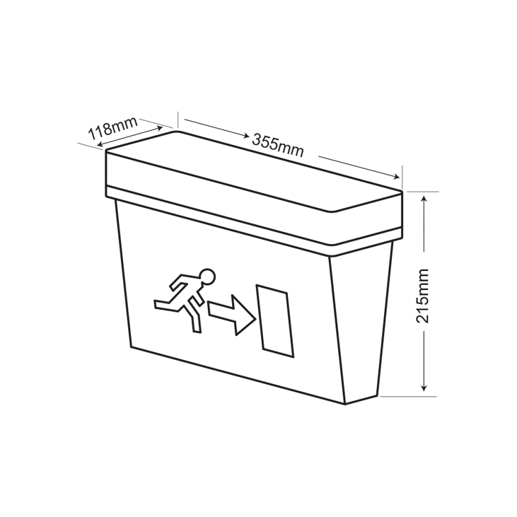 Çiftyüz Acil Çıkış Yönlendirme Armatürü B Seri 118 x 355 x 215mmSıva Üstü