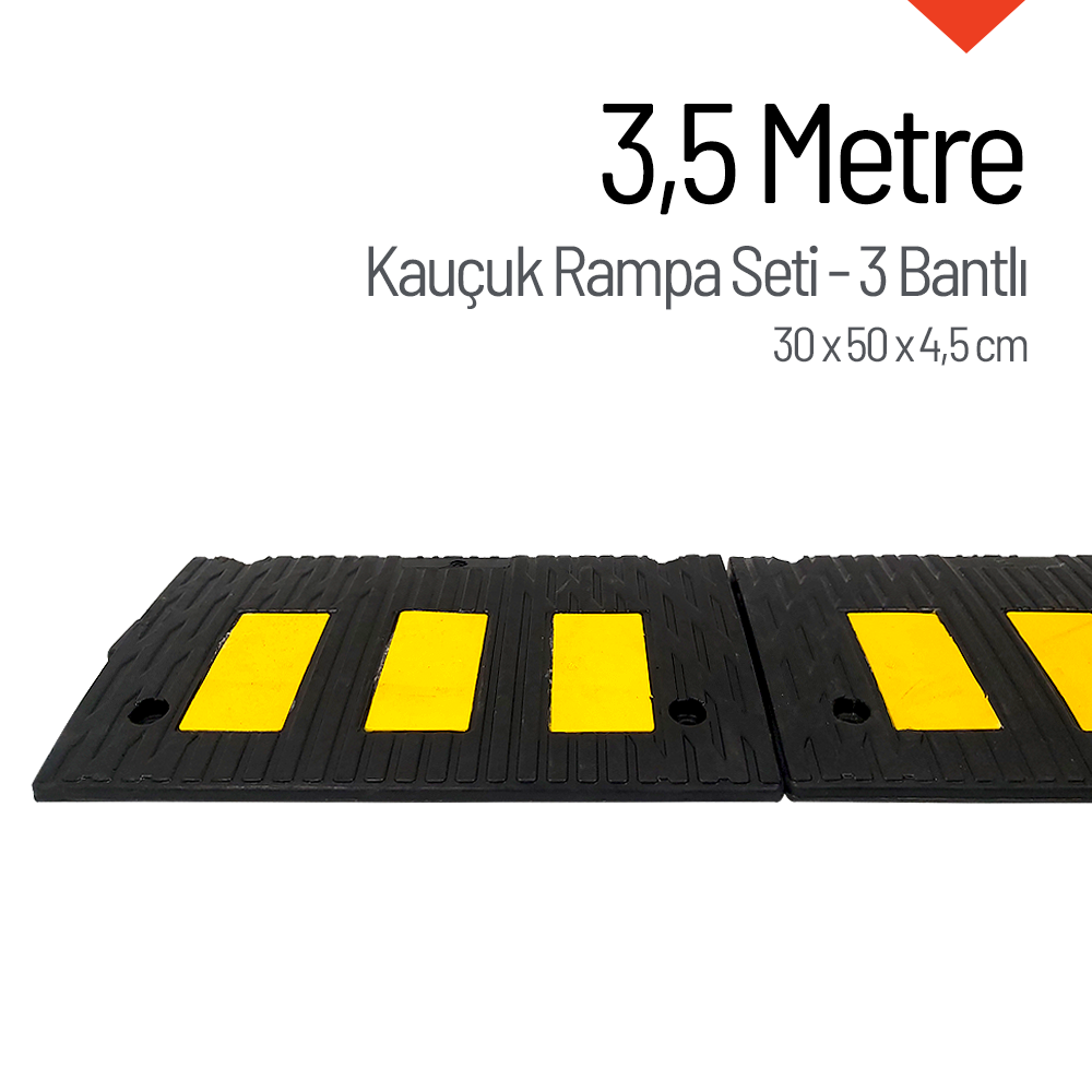 Kauçuk Rampa Set, Otopark Rampası, Kaldırım Rampası 30 x 50 x 4,5 cm - 3 Bantlı - 3,5 MetreKauçuk Rampa Setleri