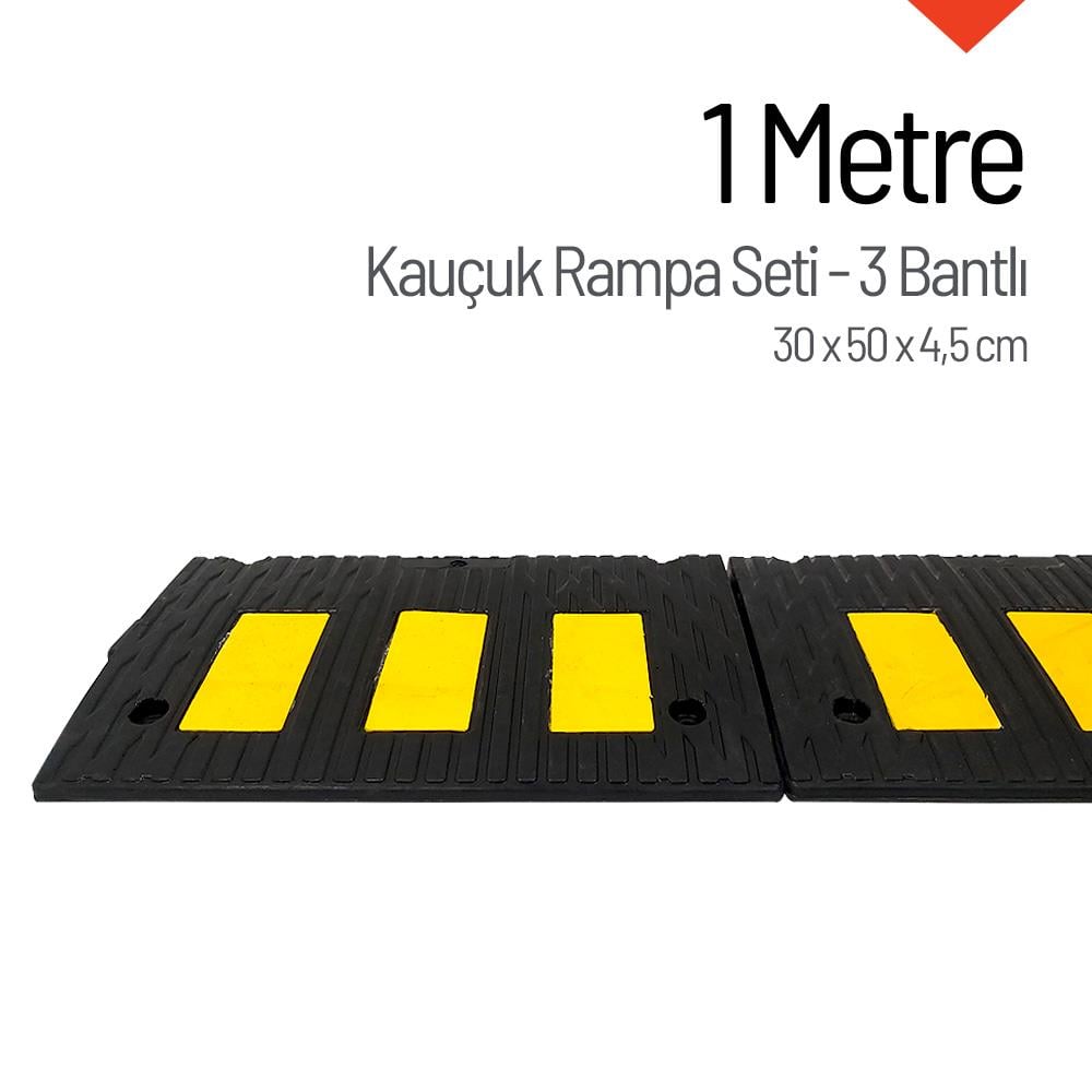 Kauçuk Rampa Set, Otopark Rampası, Kaldırım Rampası 30 x 50 x 4,5 cm - 3 Bantlı - 1 MetreKauçuk Rampa Setleri