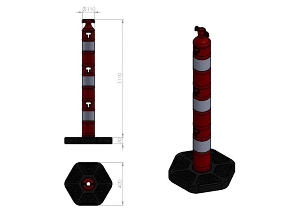 Plastik Yol Dikmesi 110 x 1200 mm (Tek Üst Kısım)
