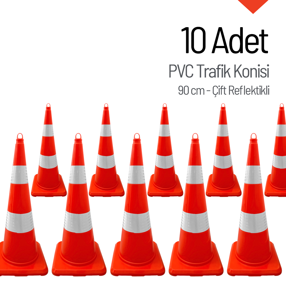 PVC Trafik Konisi 90 cm Çift Reflektikli 10 Adet Trafik DubasıTrafik Konisi PVC 90 cm
