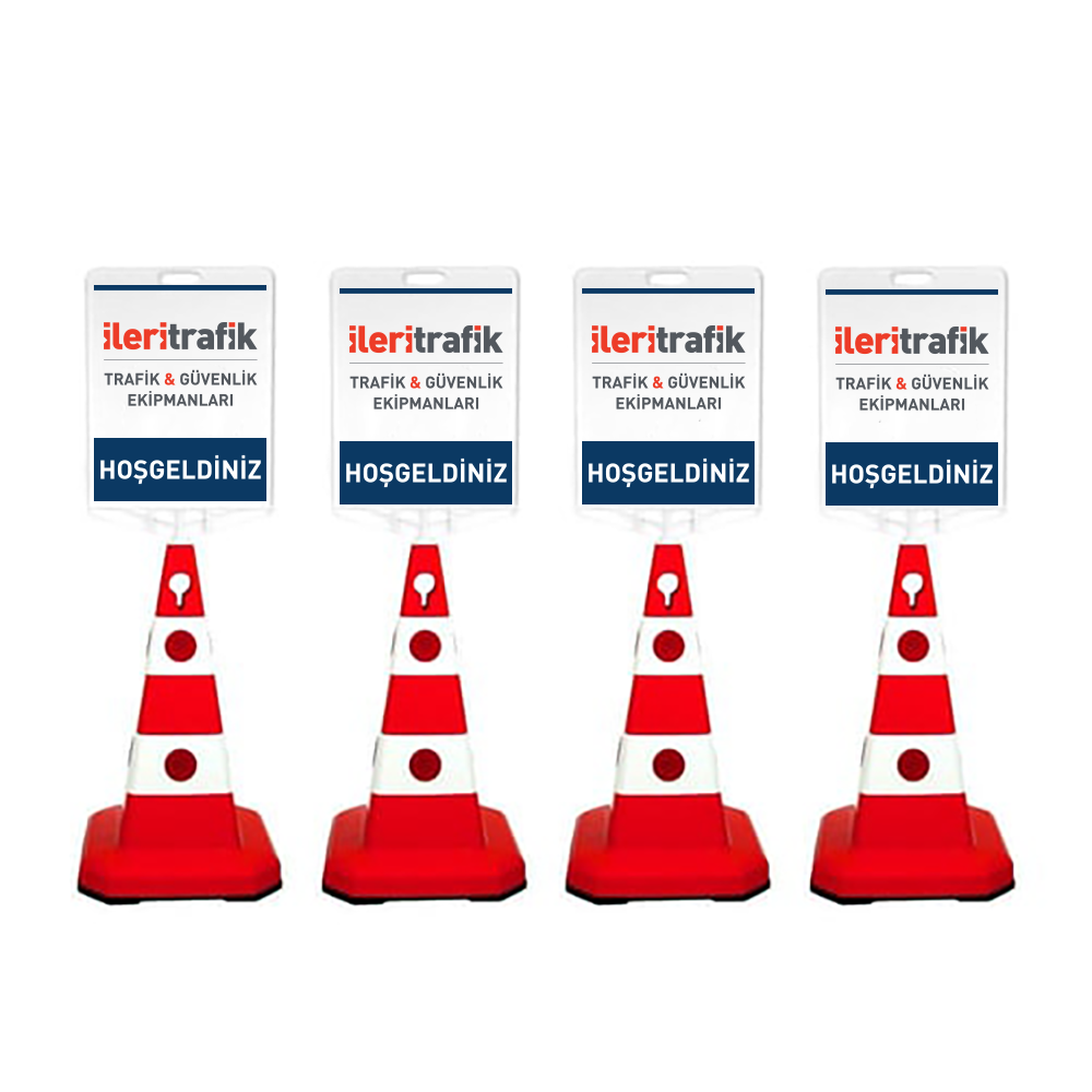 Şirkete Özel Logo Çift Taraf Baskı Ultra Kedi Gözlü Ağırlıklı Trafik Koni 4 Adet Trafik DubasıTrafik Konisi Setleri