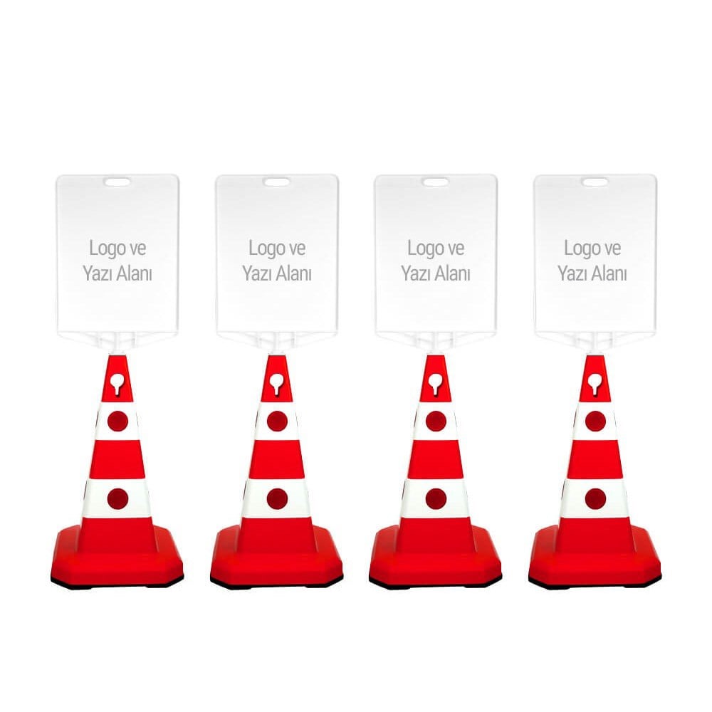 Şirkete Özel Logo Çift Taraf Baskı Ultra Kedi Gözlü Ağırlıklı Trafik Koni 4 Adet Trafik DubasıTrafik Konisi Setleri