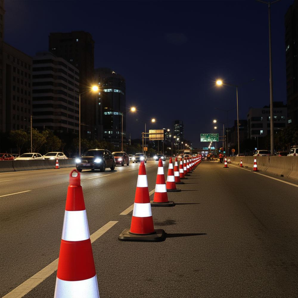 TPE Trafik Konisi 75 cm Ağırlıklı Çift Reflektifli Trafik DubasıTrafik Konisi PPC 50-60-75 cm