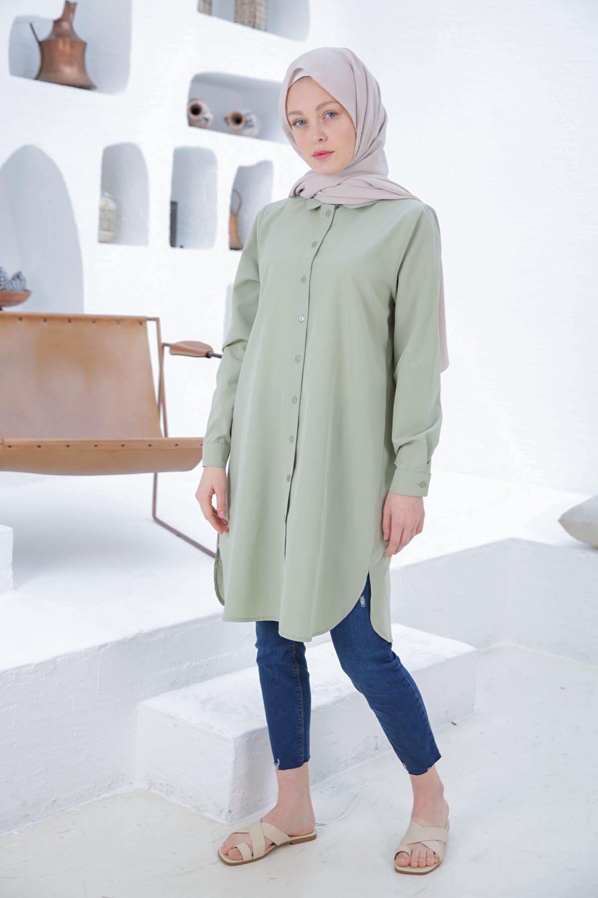 CHEMISE BASIC VERT AMANDE