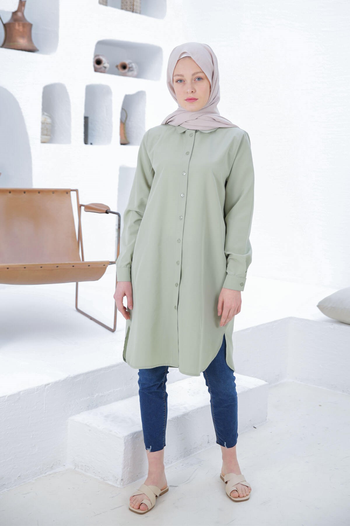 CHEMISE BASIC VERT AMANDE