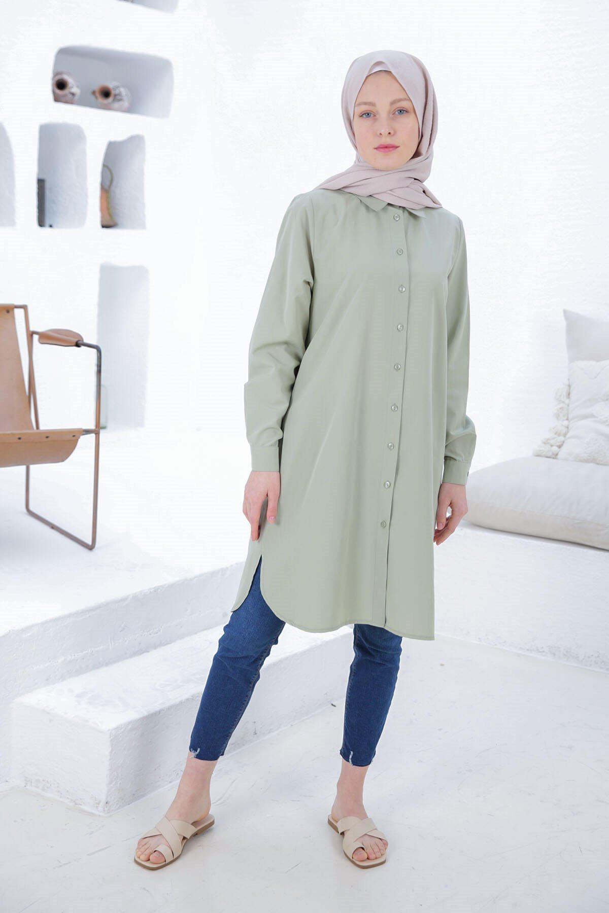 CHEMISE BASIC VERT AMANDE
