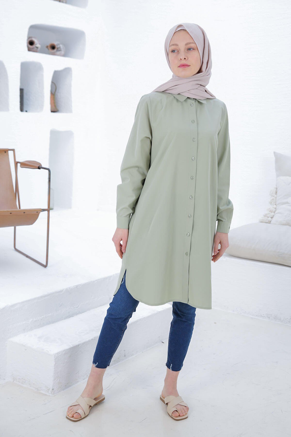 CHEMISE BASIC VERT AMANDE