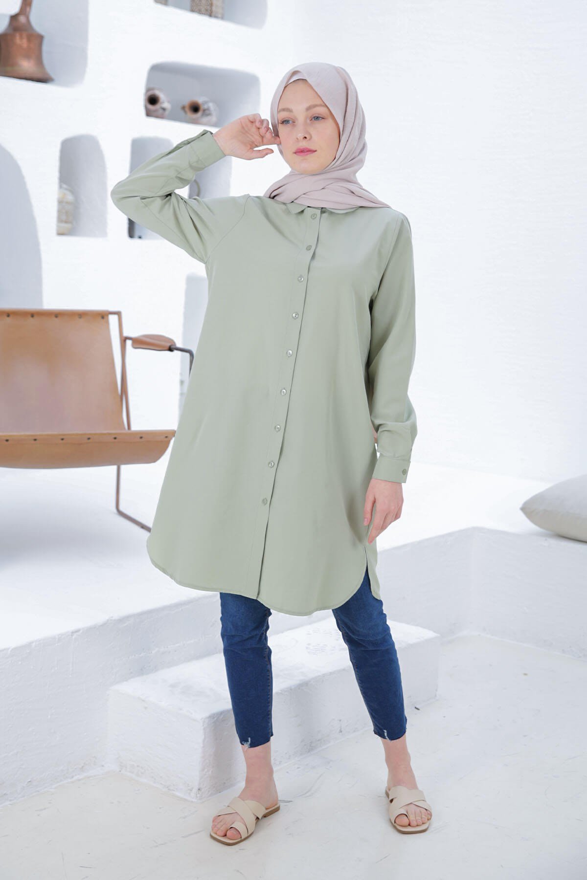 CHEMISE BASIC VERT AMANDE