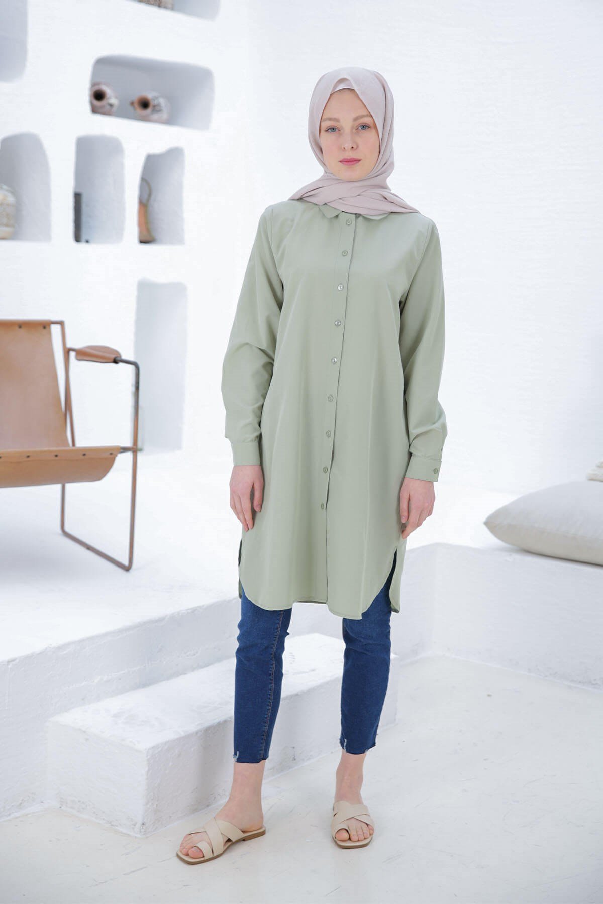 CHEMISE BASIC VERT AMANDE