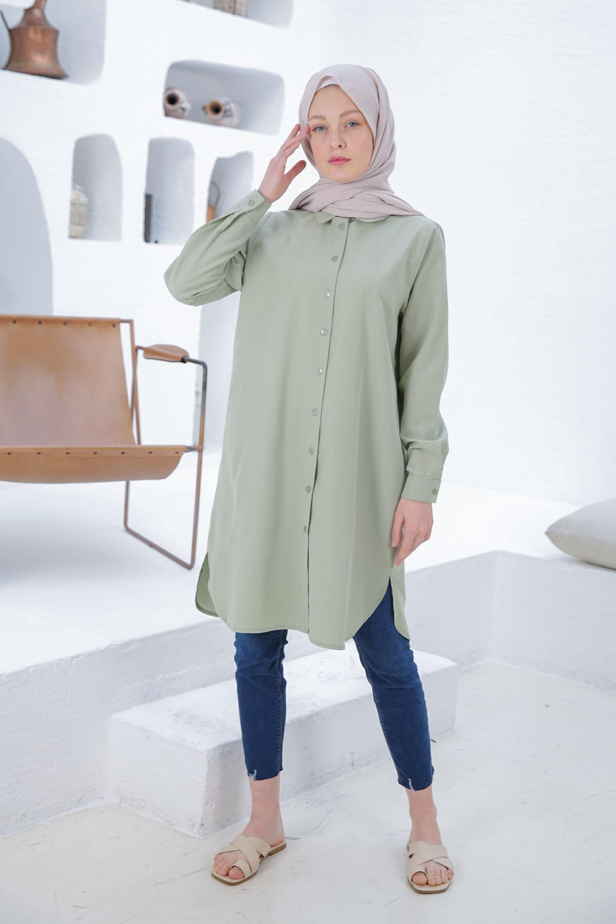 CHEMISE BASIC VERT AMANDE