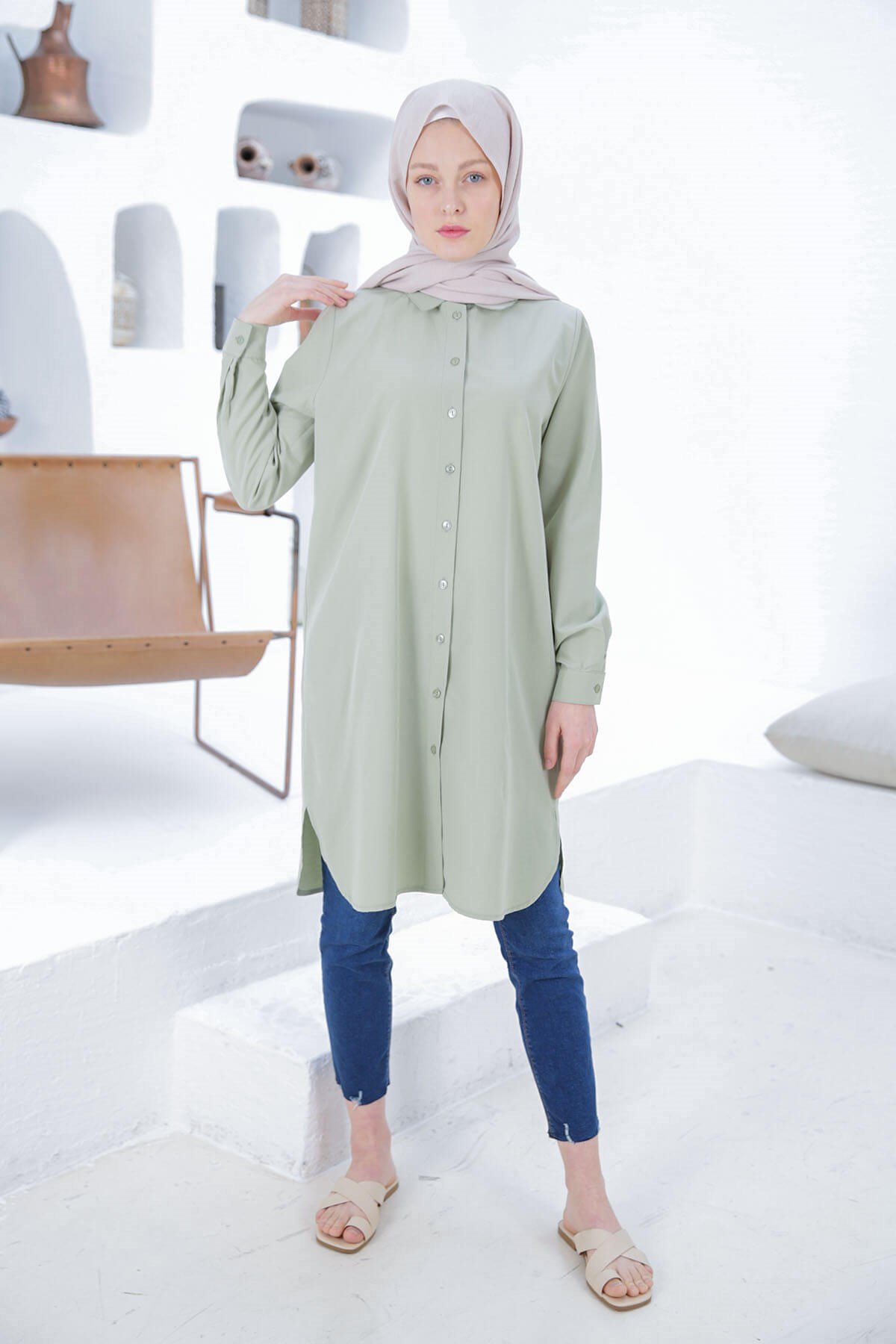 CHEMISE BASIC VERT AMANDE
