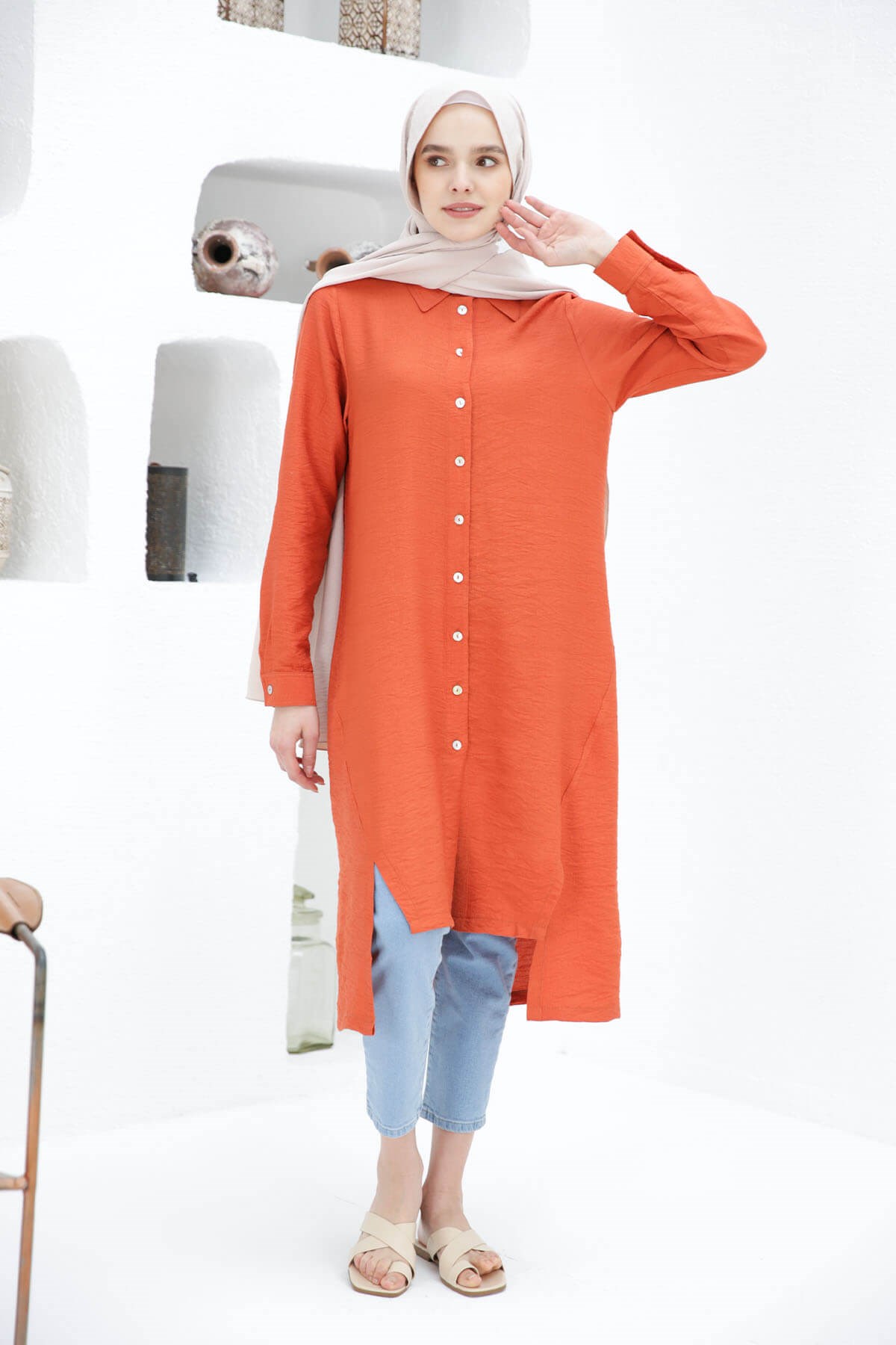LONGUE TUNIQUE CHEMISE BRIQUE