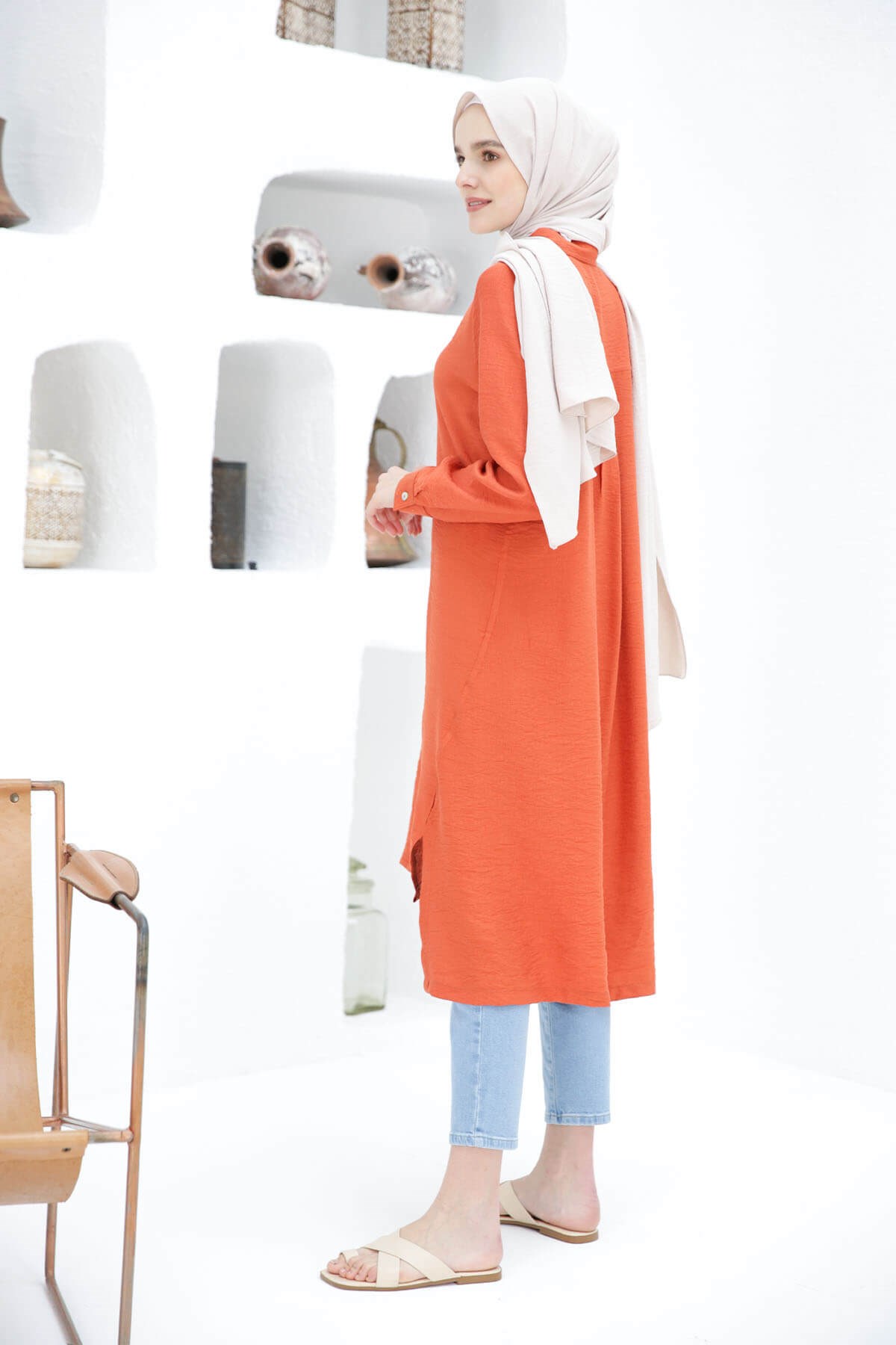 LONGUE TUNIQUE CHEMISE BRIQUE