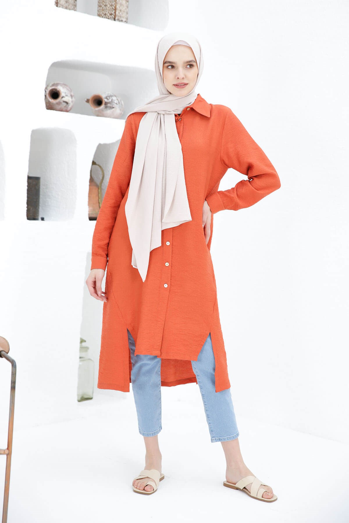 LONGUE TUNIQUE CHEMISE BRIQUE