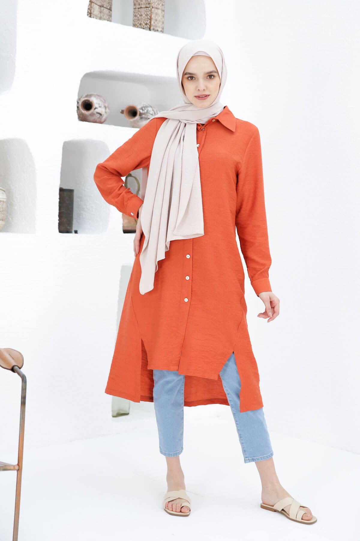 LONGUE TUNIQUE CHEMISE BRIQUE
