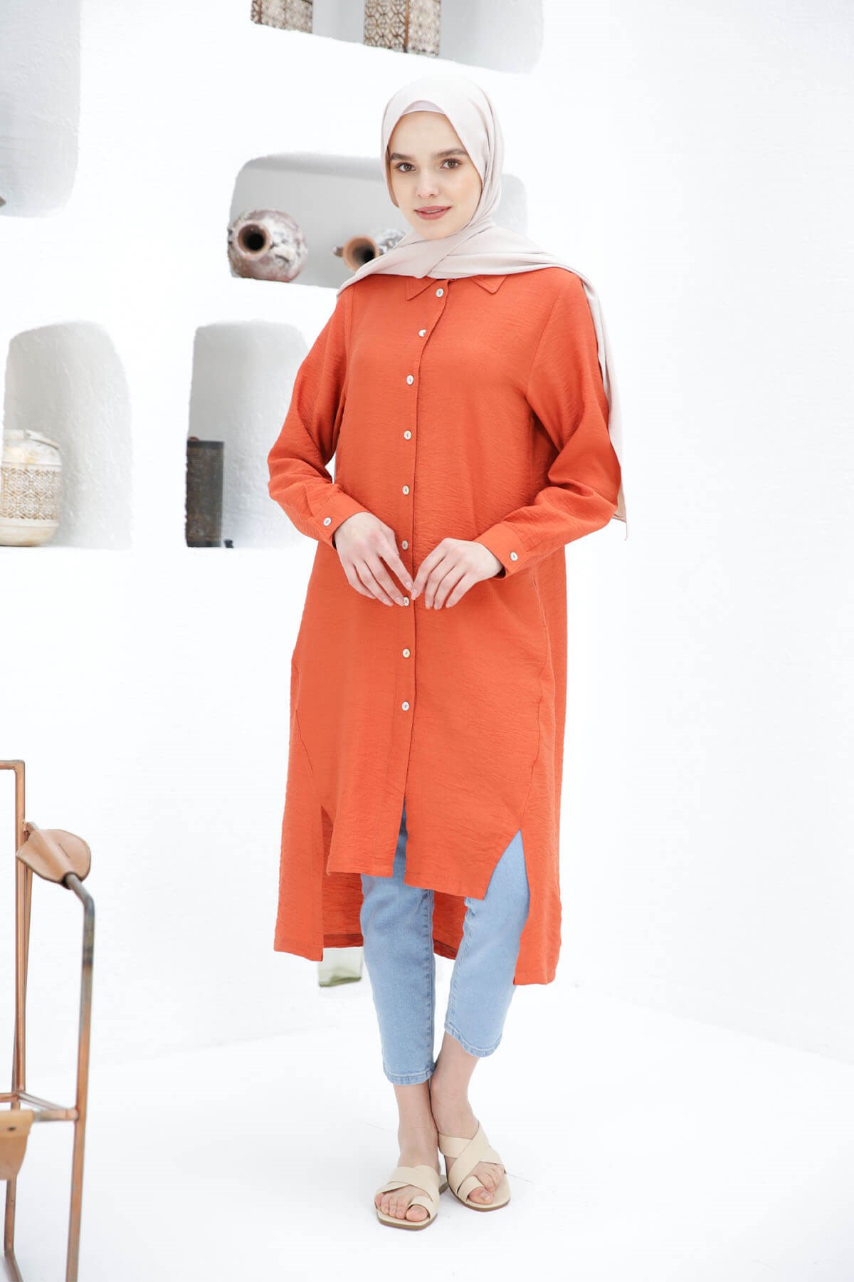LONGUE TUNIQUE CHEMISE BRIQUE