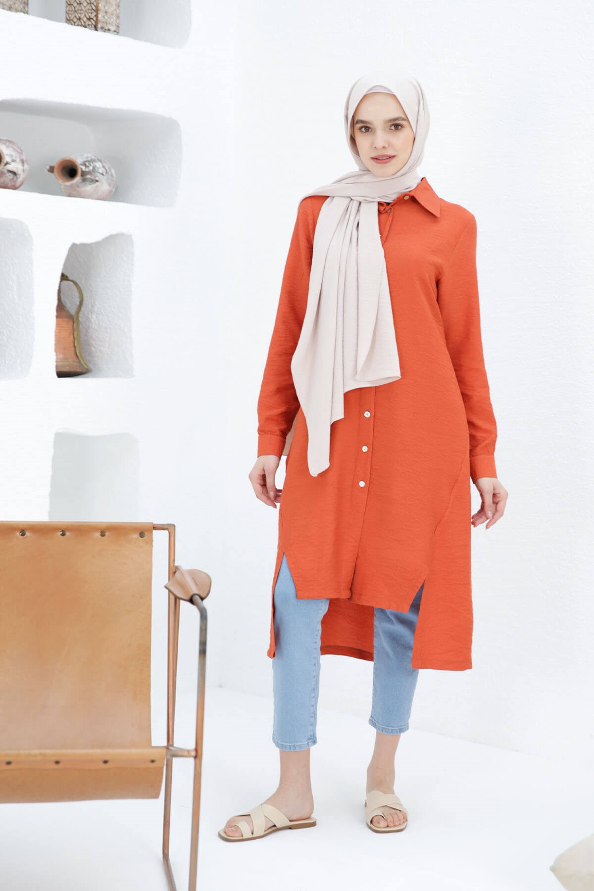LONGUE TUNIQUE CHEMISE BRIQUE