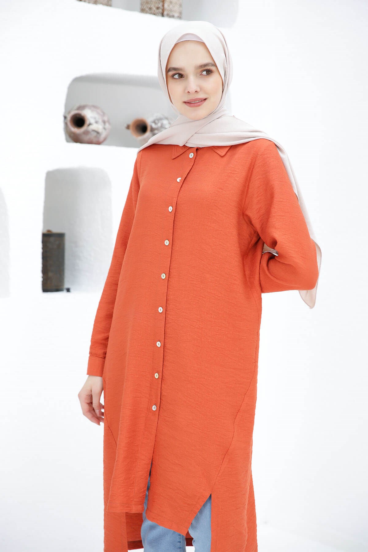 LONGUE TUNIQUE CHEMISE BRIQUE