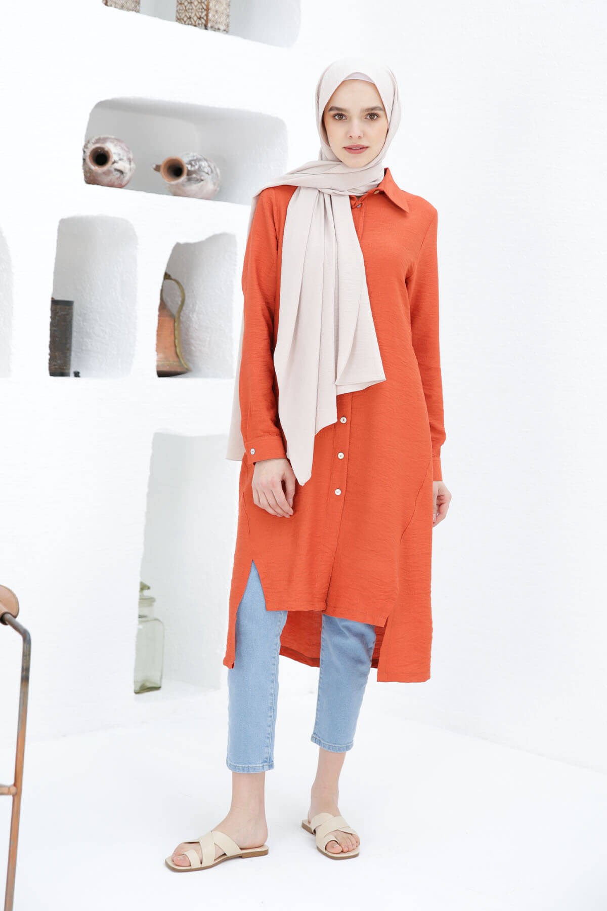 LONGUE TUNIQUE CHEMISE BRIQUE