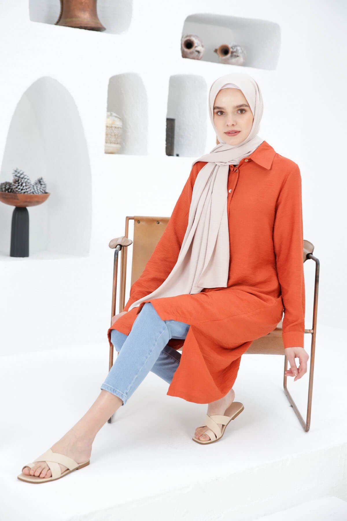 LONGUE TUNIQUE CHEMISE BRIQUE