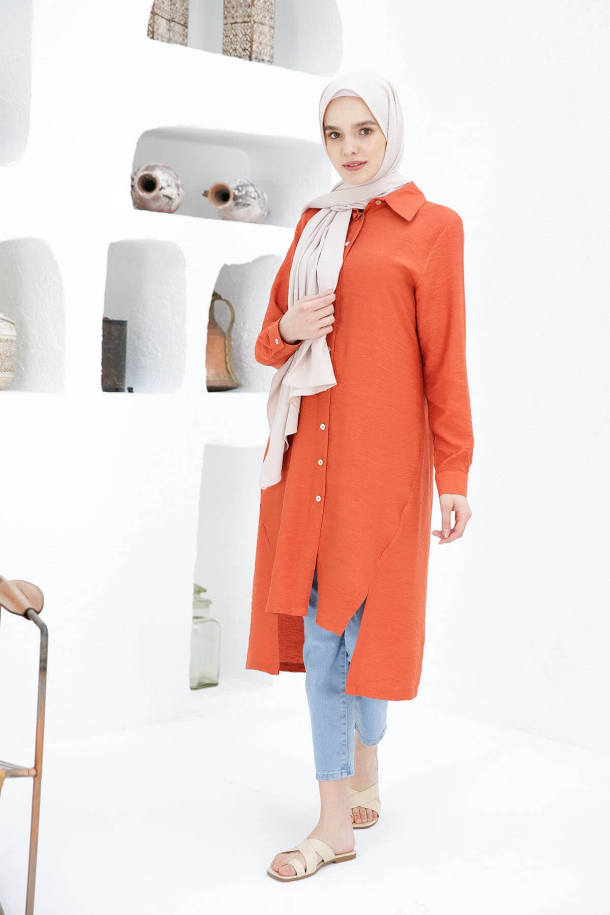LONGUE TUNIQUE CHEMISE BRIQUE