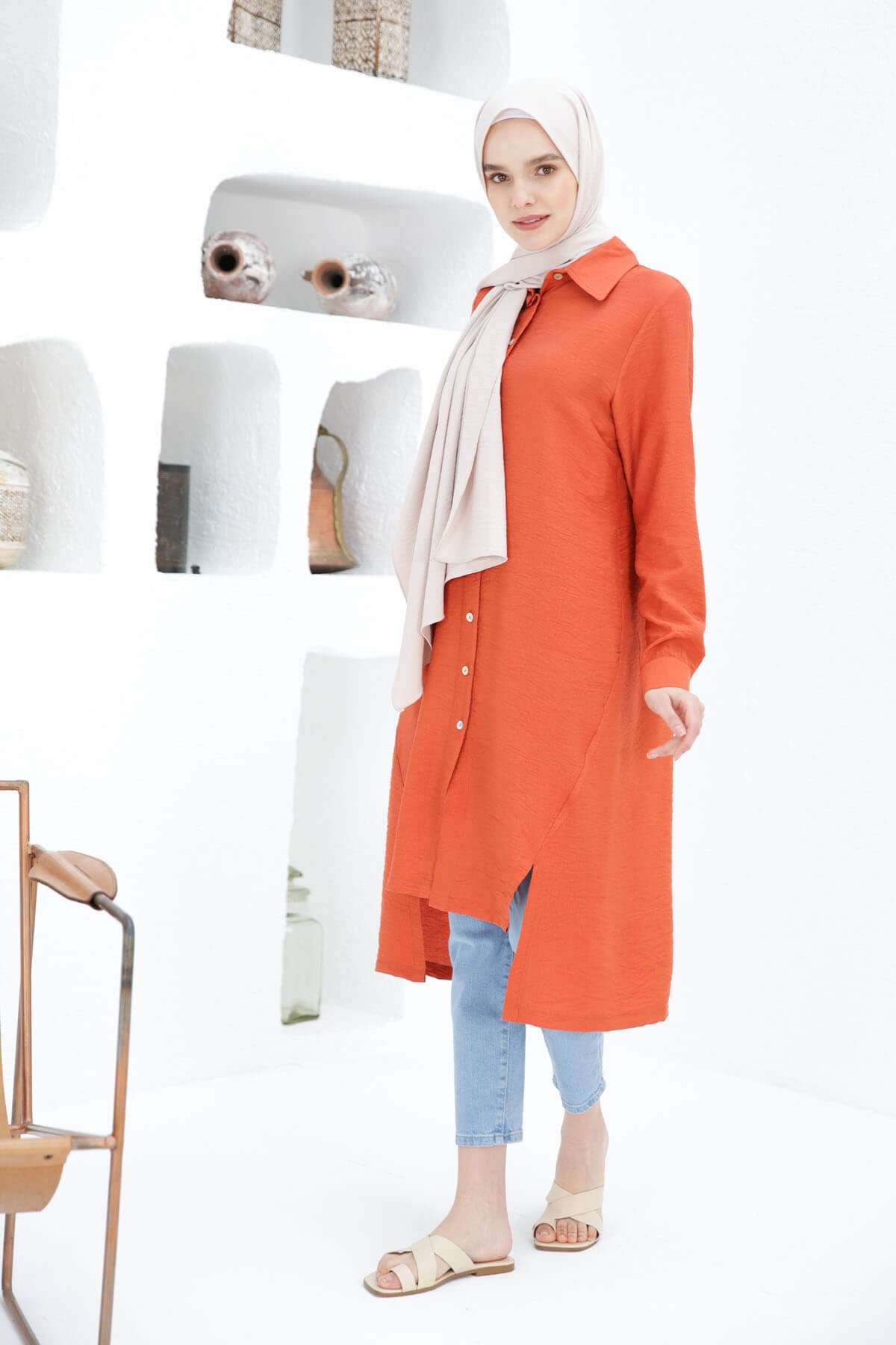 LONGUE TUNIQUE CHEMISE BRIQUE