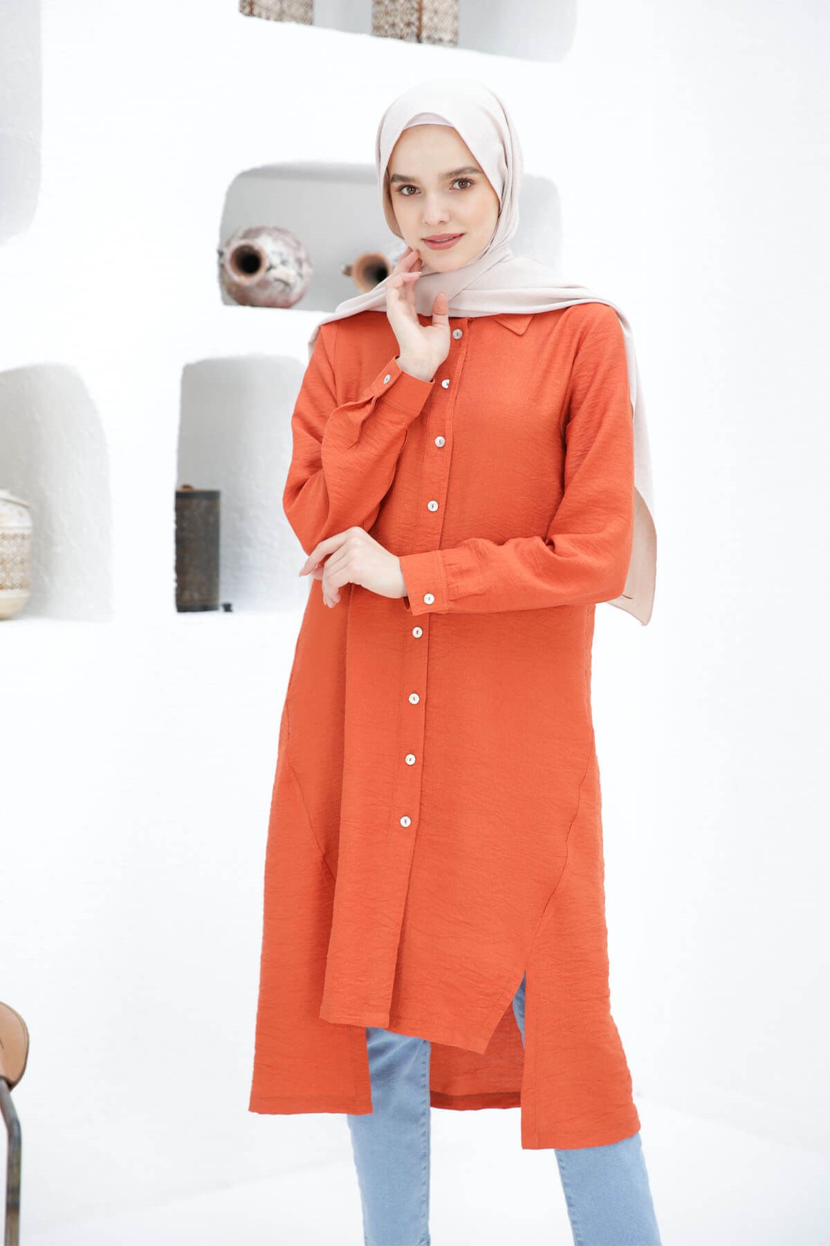 LONGUE TUNIQUE CHEMISE BRIQUE