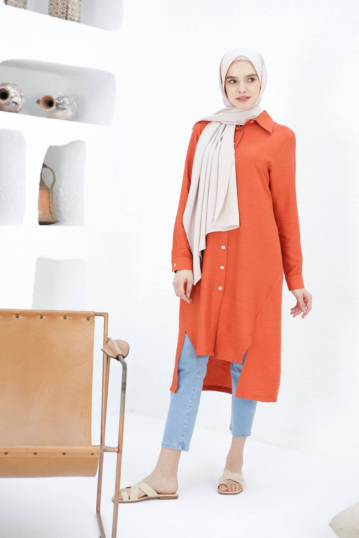 LONGUE TUNIQUE CHEMISE BRIQUE