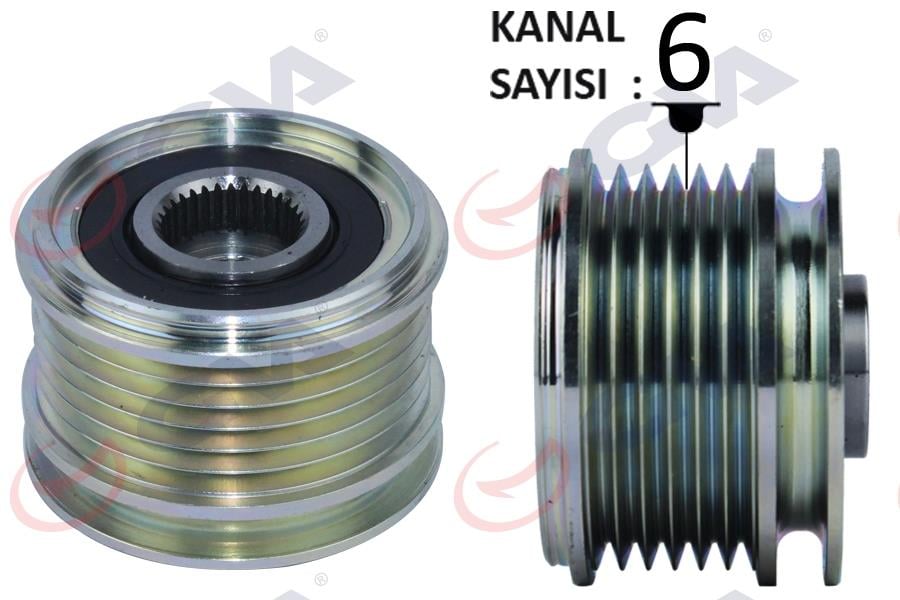 GVAAlternatör Kasnağı Rulmanlı Clıo Iı-Megane-Kangoo-Scenıc K4m-K4j-K9k-F4p 6 Kanal AyarlıGVA 2811004