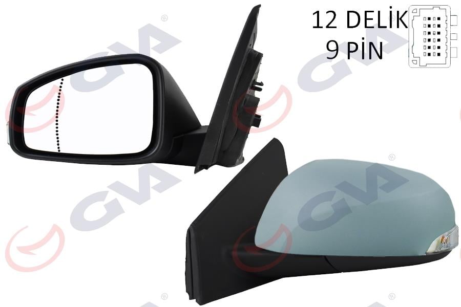 GVADış Dikiz Aynası Sol Megane-Fluence 08 Elektrikli Isıtmalı Sinyalli Sensörlü Isıtmalı Astarlı Asferik 9 Fiş Vm-6138EhpsalGVA 1011322