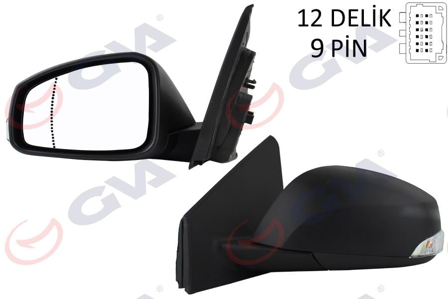 GVADış Dikiz Aynası Sol Megane-Fluence 08 Elektrikli Isıtmalı Sinyalli Sensörlü Asferik 9 Fiş Vm-6138EhsalGVA 1011320