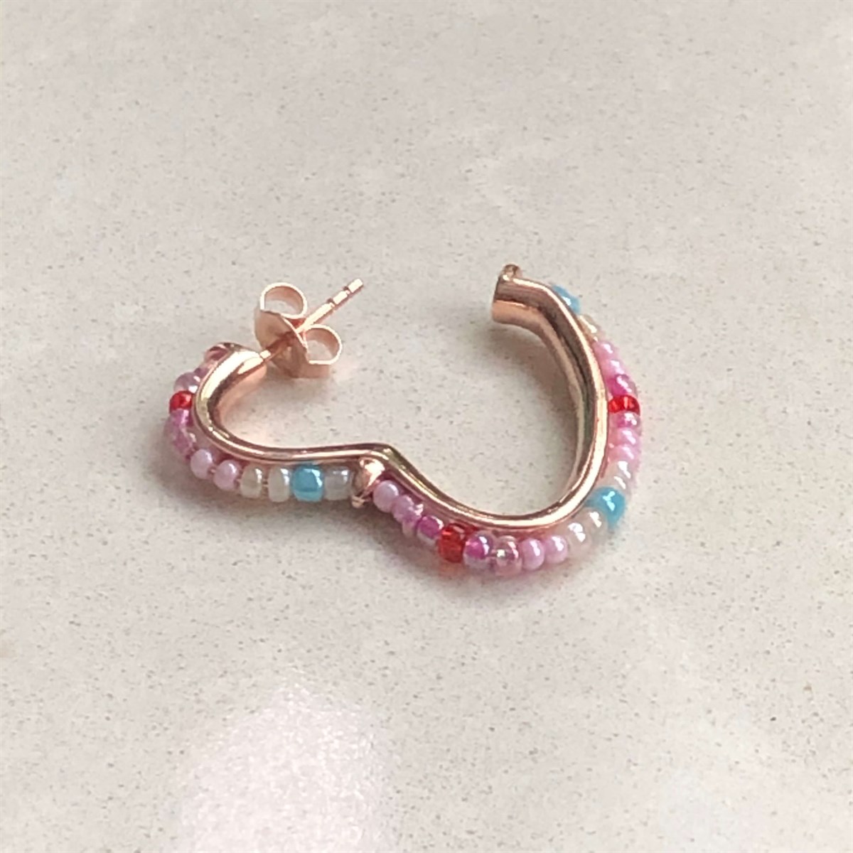 3 cm Renkli Boncuk Kalp Büyük Boy İthal Küpe