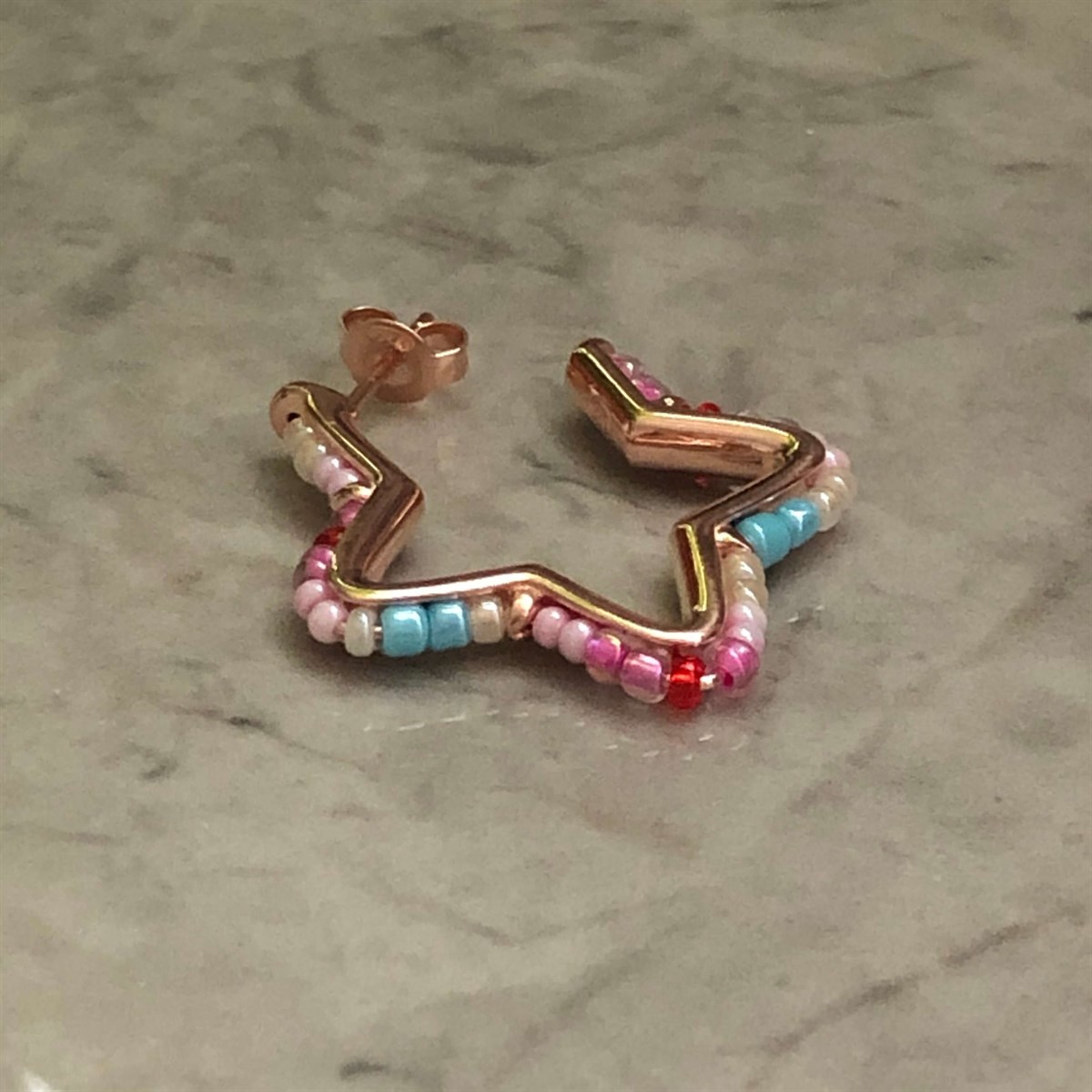 3 cm Renkli Boncuk Yıldız Büyük Boy İthal Küpe