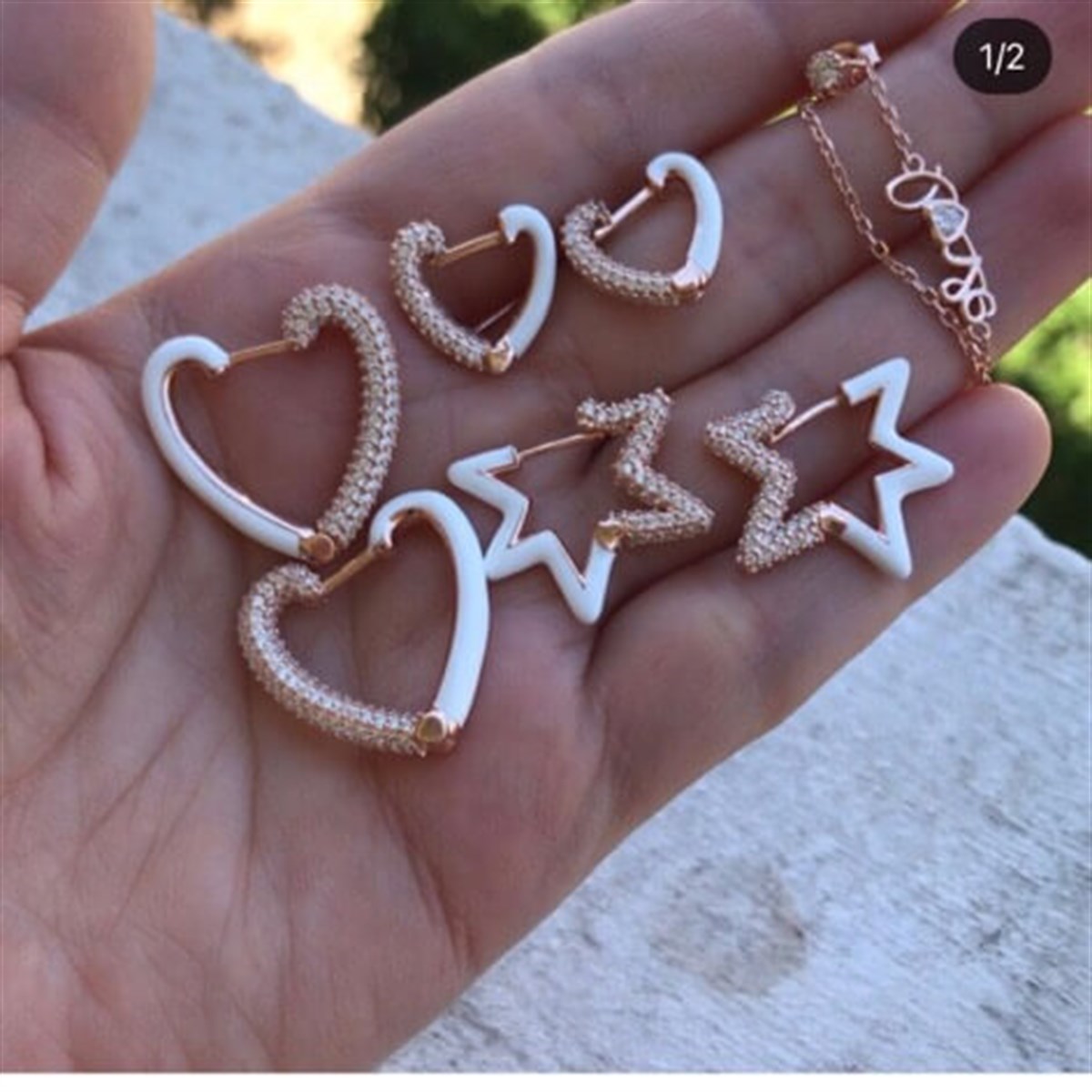 Beyaz Kalp Büyük Boy İthal Küpe