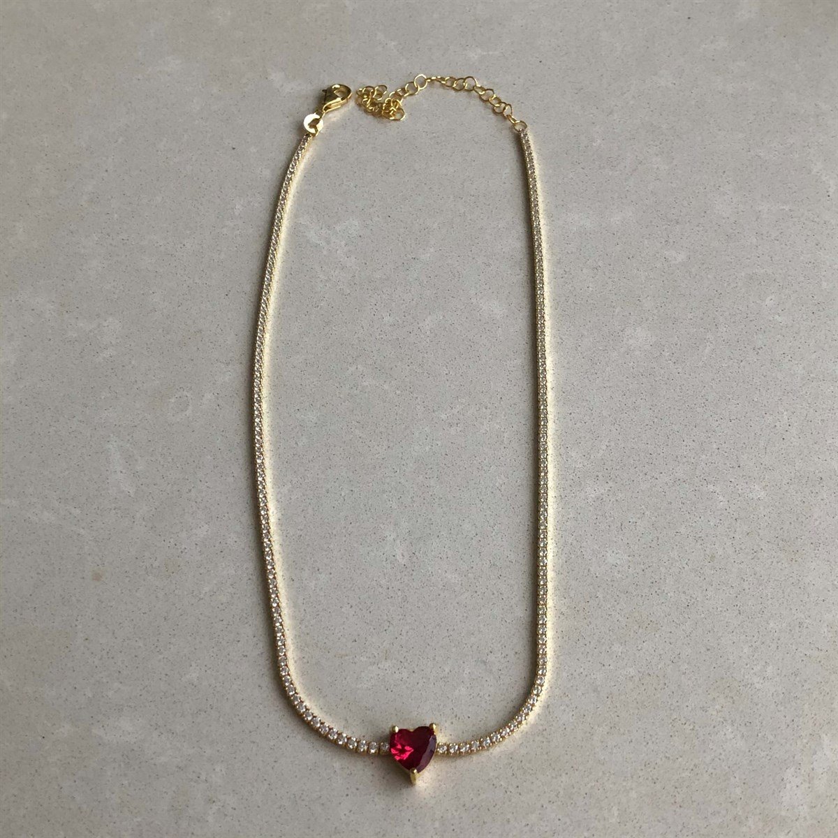 Kırmızı Kalp Suyolu Choker Kolye 
