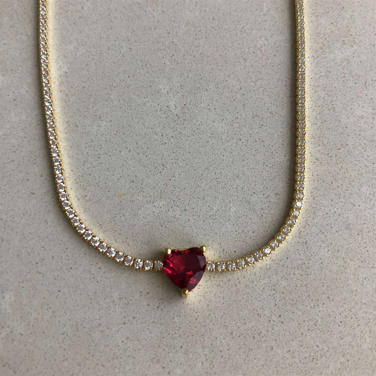 Kırmızı Kalp Suyolu Choker Kolye 